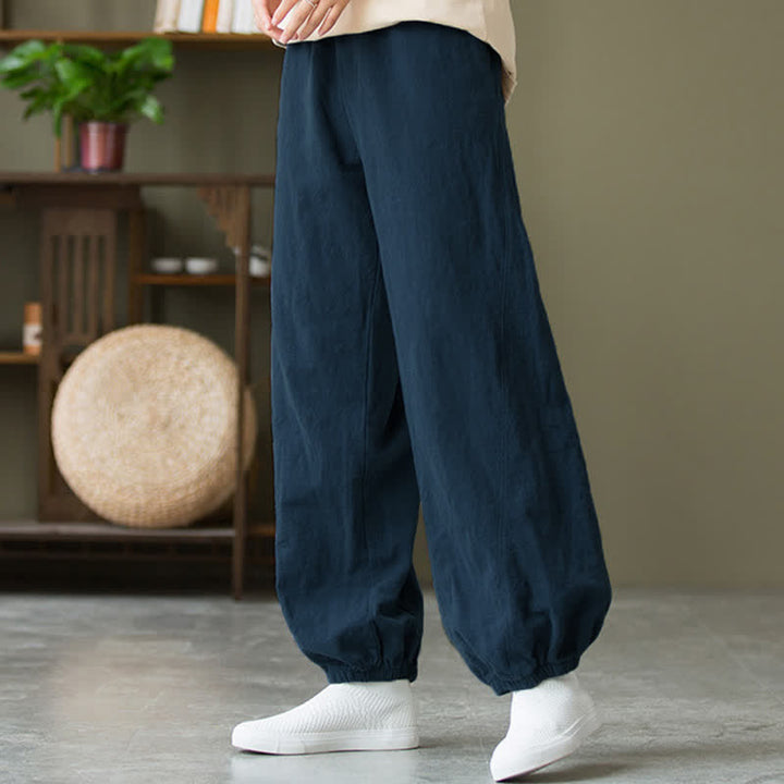 Pantaloni da donna in ramia, lino e cotone, tinta unita, con tasche, con stampa Buddha Stones. - image 54