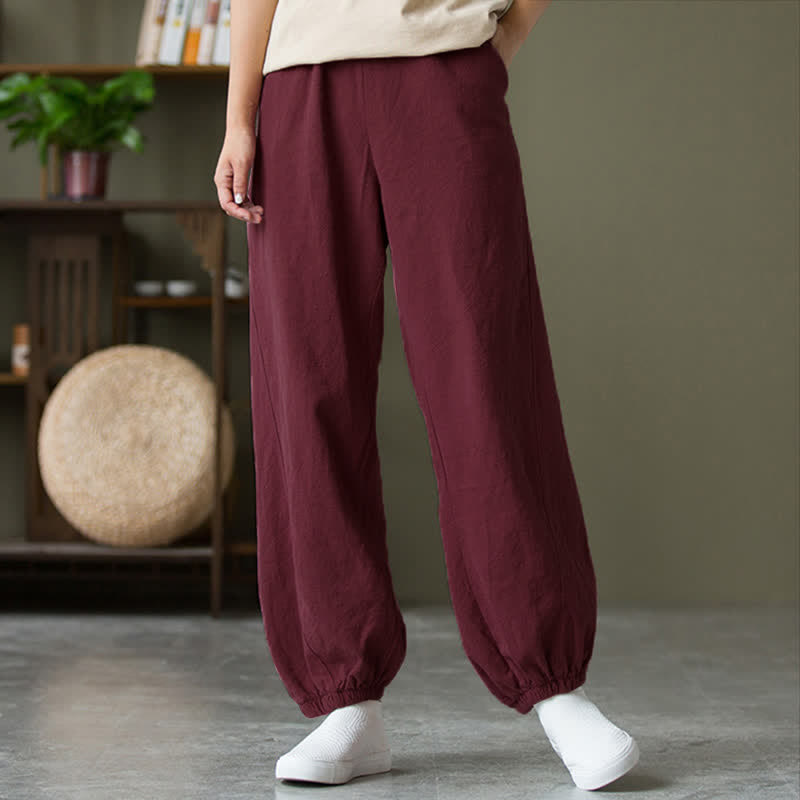 Pantaloni da donna in ramia, lino e cotone, tinta unita, con tasche, con stampa Buddha Stones. - image 60