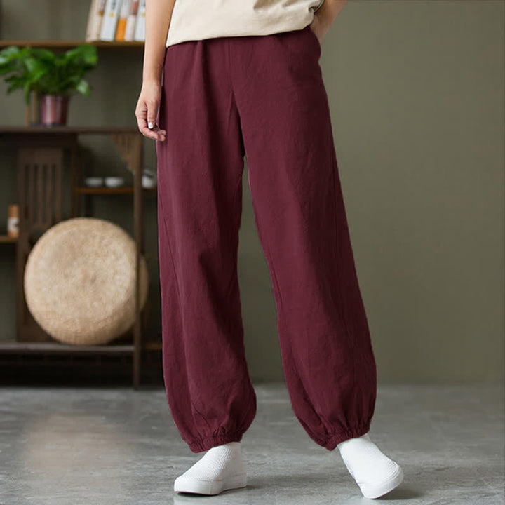 Pantaloni da donna in ramia, lino e cotone, tinta unita, con tasche, con stampa Buddha Stones. - image 60