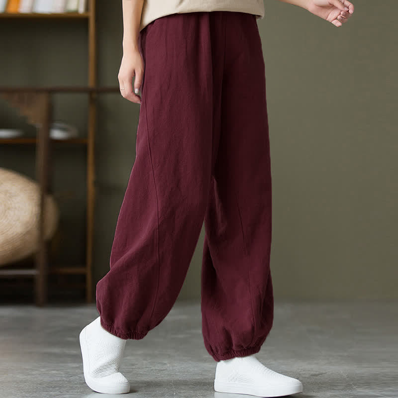 Pantaloni da donna in ramia, lino e cotone, tinta unita, con tasche, con stampa Buddha Stones. - image 62