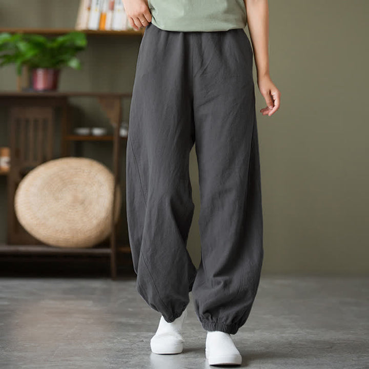 Pantaloni da donna in ramia, lino e cotone, tinta unita, con tasche, con stampa Buddha Stones. - image 5
