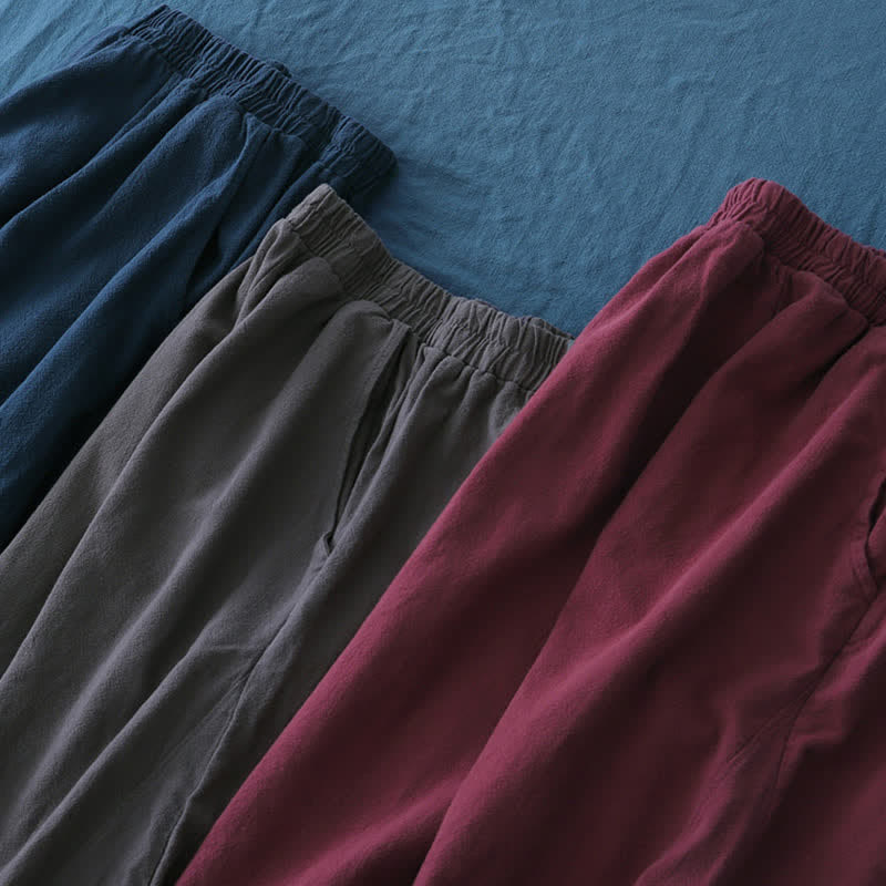 Pantaloni da donna in ramia, lino e cotone, tinta unita, con tasche, con stampa Buddha Stones. - image 66