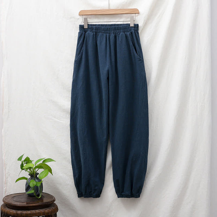 Pantaloni da donna in ramia, lino e cotone, tinta unita, con tasche, con stampa Buddha Stones. - image 55
