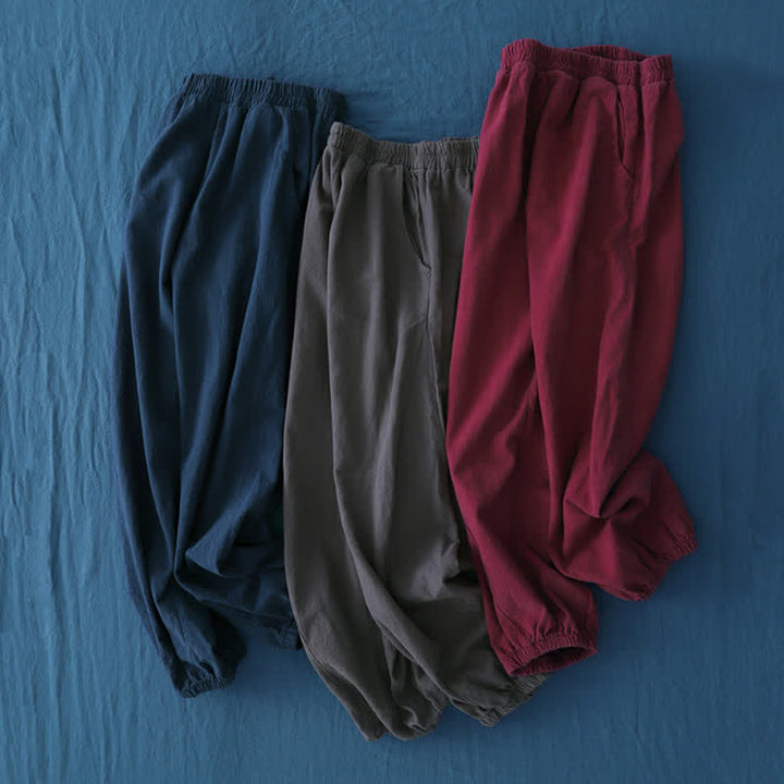 Pantaloni da donna in ramia, lino e cotone, tinta unita, con tasche, con stampa Buddha Stones. - image 64