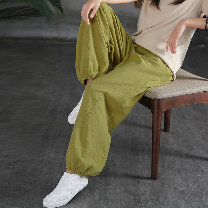 Pantaloni da donna in ramia, lino e cotone, tinta unita, con tasche, con stampa Buddha Stones. - image 22