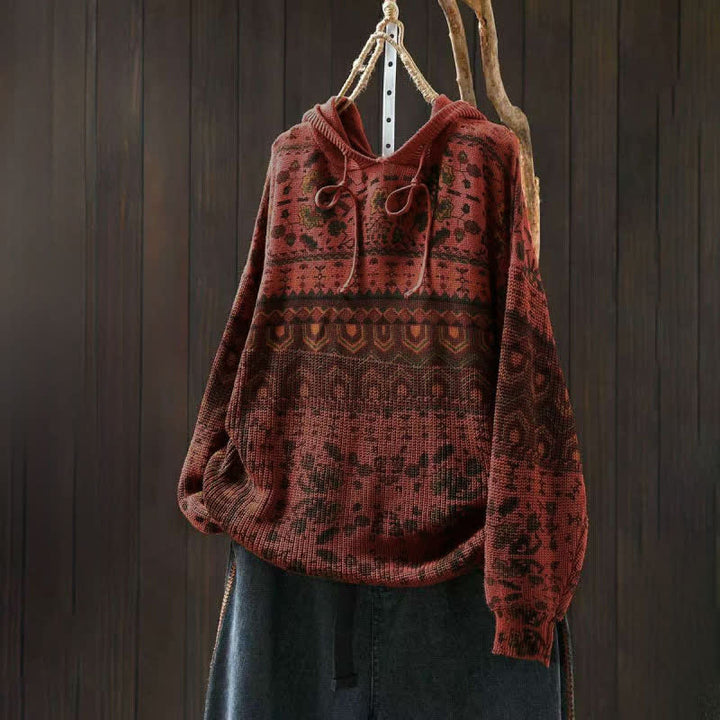 Felpa con cappuccio a maniche lunghe da donna in cotone con stampa Buddha Stones Fall Striped Geometric Flowers. - Pomodoro - US4, UK/AU8, EU36-38 (F) - image 2