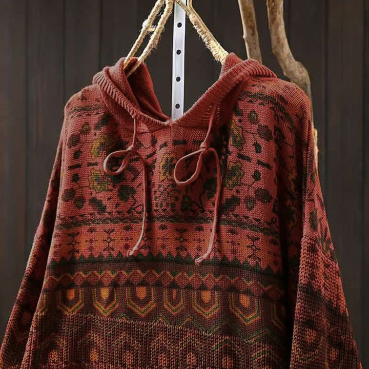 Felpa con cappuccio a maniche lunghe da donna in cotone con stampa Buddha Stones Fall Striped Geometric Flowers. - image 4