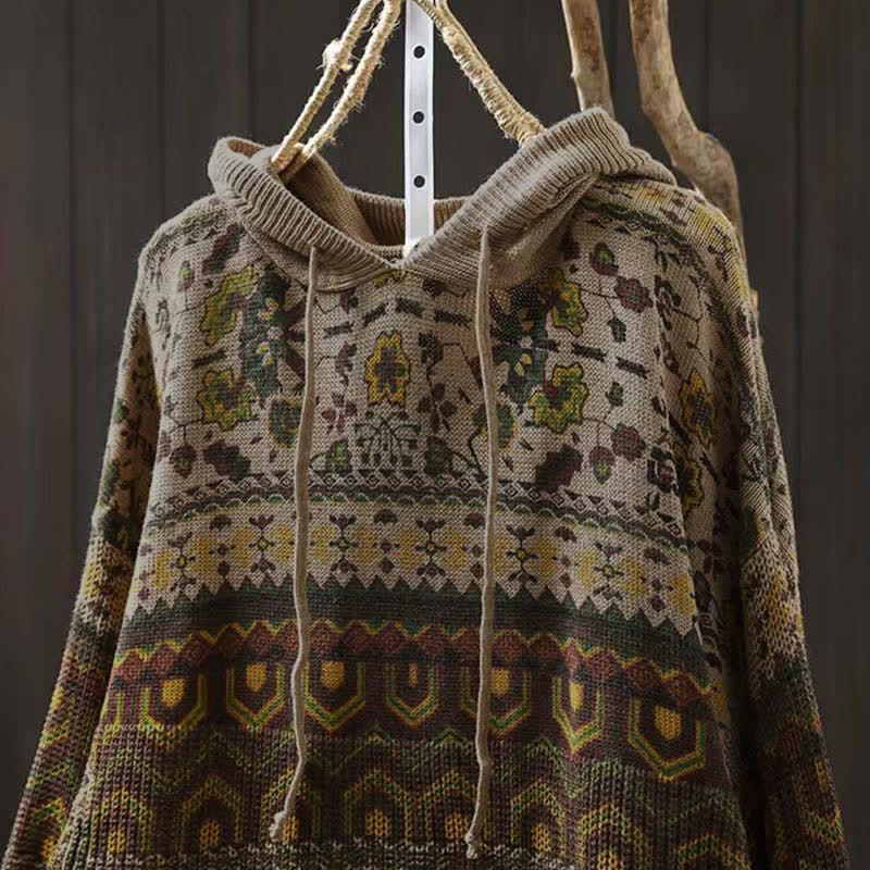 Felpa con cappuccio a maniche lunghe da donna in cotone con stampa Buddha Stones Fall Striped Geometric Flowers. - image 1
