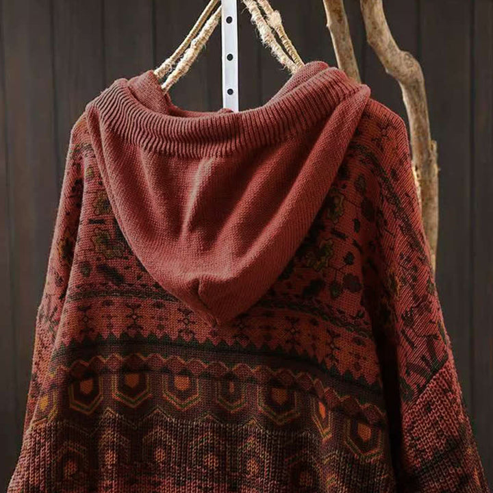 Felpa con cappuccio a maniche lunghe da donna in cotone con stampa Buddha Stones Fall Striped Geometric Flowers. - image 5