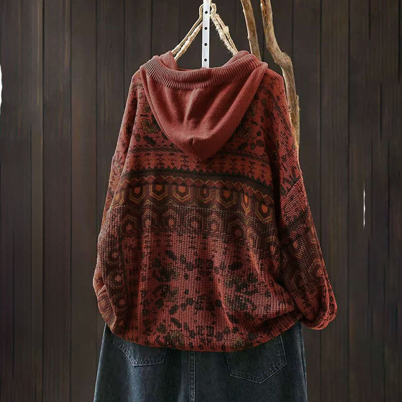 Felpa con cappuccio a maniche lunghe da donna in cotone con stampa Buddha Stones Fall Striped Geometric Flowers. - image 3