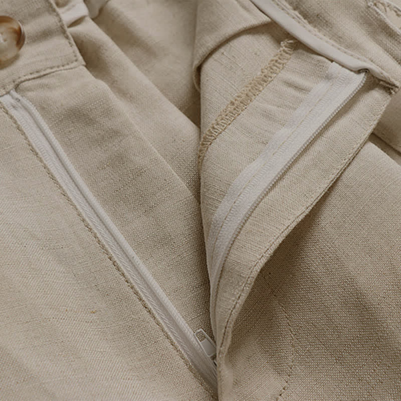 Pantaloni da uomo estivi in ​​cotone e lino a gamba larga con cerniera e elastico in vita, con motivo Buddha Stones tasche. - image 3