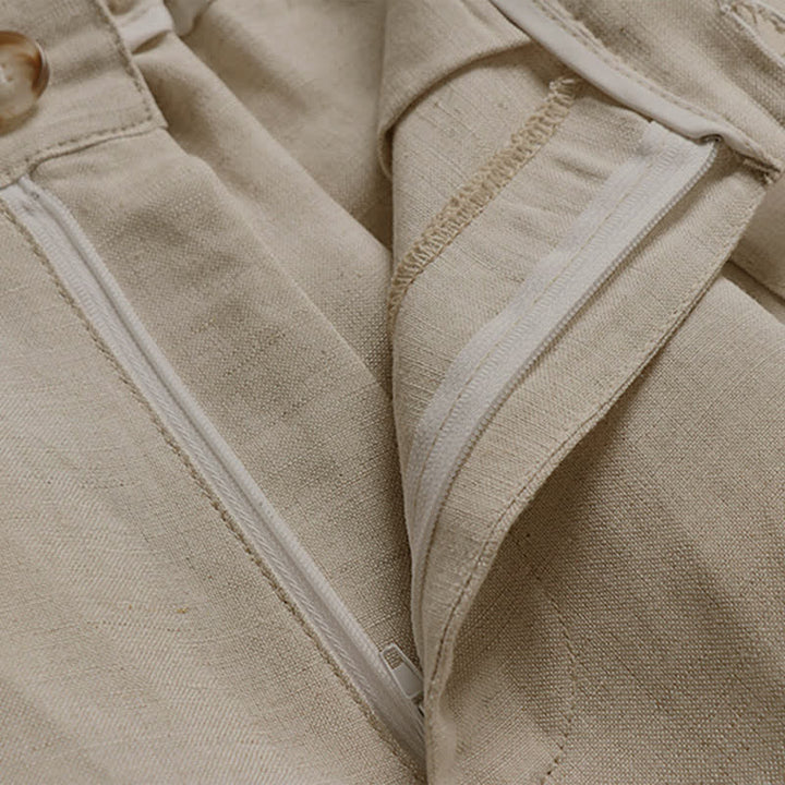 Pantaloni da uomo estivi in ​​cotone e lino a gamba larga con cerniera e elastico in vita, con motivo Buddha Stones tasche. - image 3