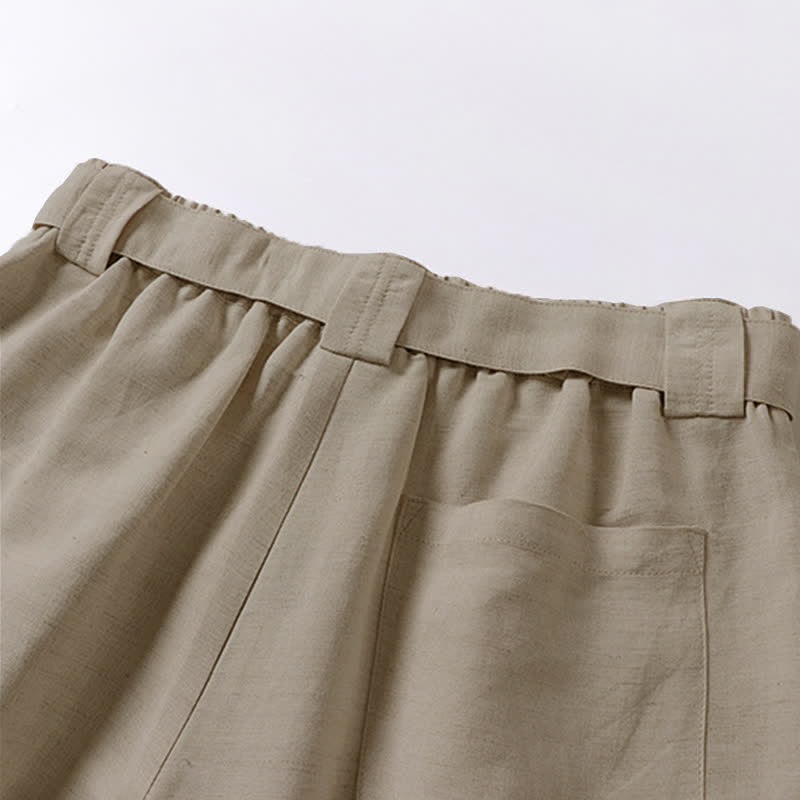 Pantaloni da uomo estivi in ​​cotone e lino a gamba larga con cerniera e elastico in vita, con motivo Buddha Stones tasche. - image 5