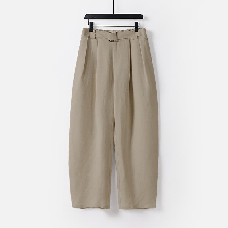 Pantaloni da uomo estivi in ​​cotone e lino a gamba larga con cerniera e elastico in vita, con motivo Buddha Stones tasche. - Tan - US/UK/AU56，EU66 (9XL) - image 0