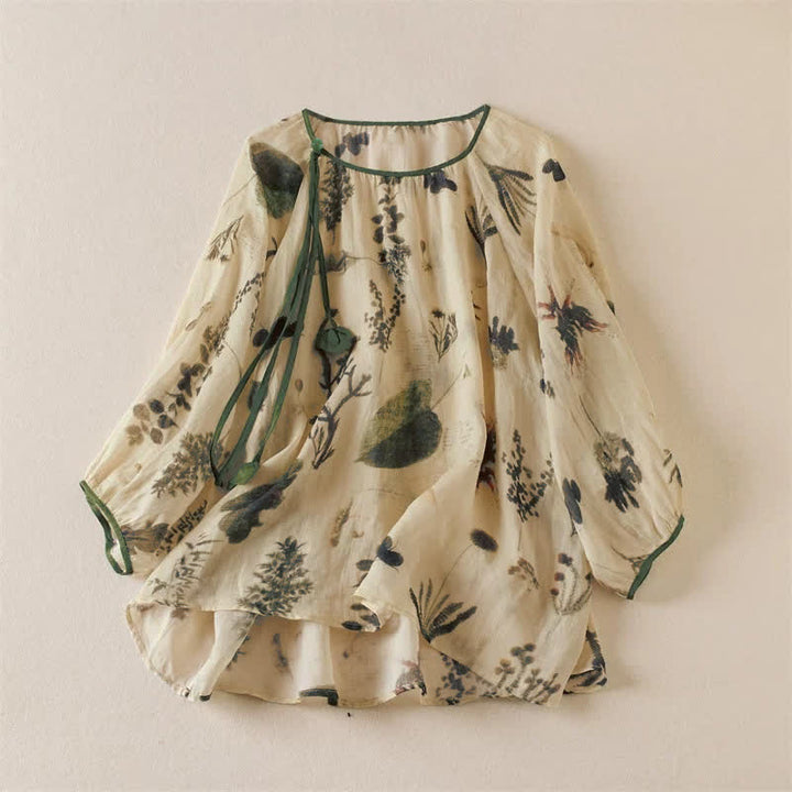 Buddha Stones Camicie da donna a maniche lunghe con coulisse, stile boho, primavera/estate, con stampa floreale. - Mandorle sbiancate - US12, UK/AU16, EU44 (2XL) - image 0