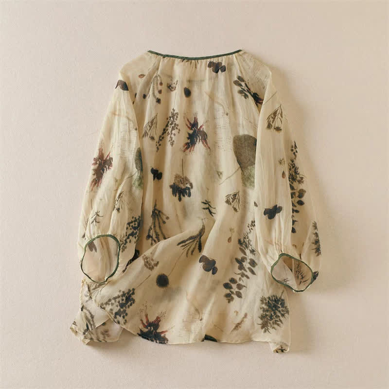 Buddha Stones Camicie da donna a maniche lunghe con coulisse, stile boho, primavera/estate, con stampa floreale. - image 1
