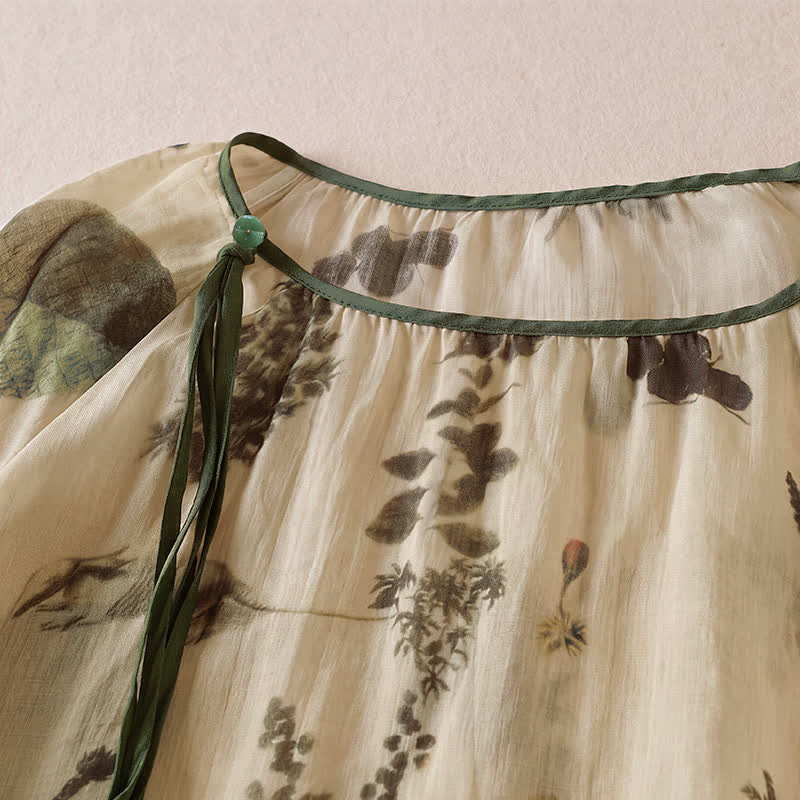 Buddha Stones Camicie da donna a maniche lunghe con coulisse, stile boho, primavera/estate, con stampa floreale. - image 2