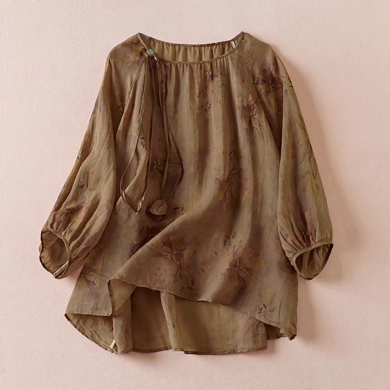 Buddha Stones Camicie da donna a maniche lunghe con coulisse, stile boho, primavera/estate, con stampa floreale. - Perù - US12, UK/AU16, EU44 (2XL) - image 13