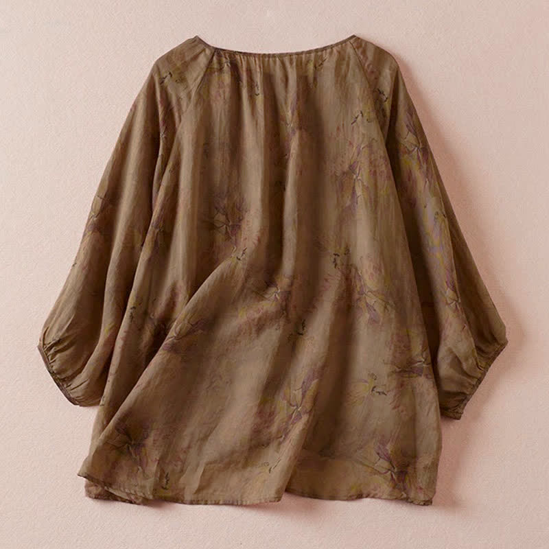 Buddha Stones Camicie da donna a maniche lunghe con coulisse, stile boho, primavera/estate, con stampa floreale. - image 14