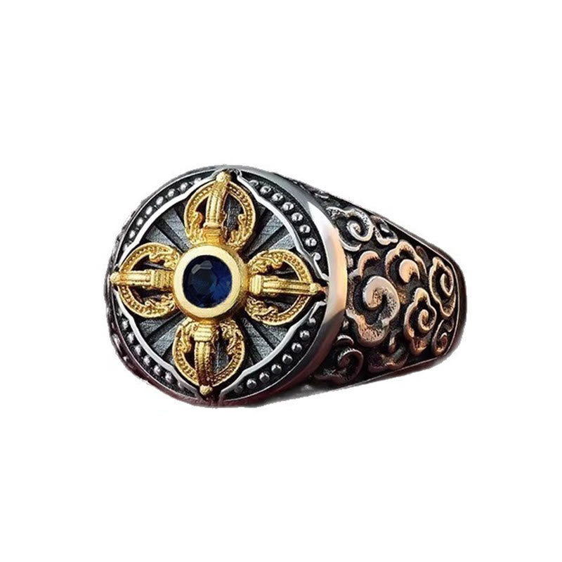 Anello regolabile in rame con motivo a croce tibetana con motivo Vajra e nuvole di buon auspicio, motivo Buddha Stones - image 5