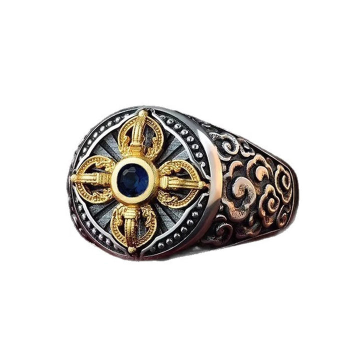 Anello regolabile in rame con motivo a croce tibetana con motivo Vajra e nuvole di buon auspicio, motivo Buddha Stones - image 5