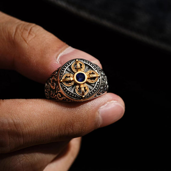 Anello regolabile in rame con motivo a croce tibetana con motivo Vajra e nuvole di buon auspicio, motivo Buddha Stones - image 2