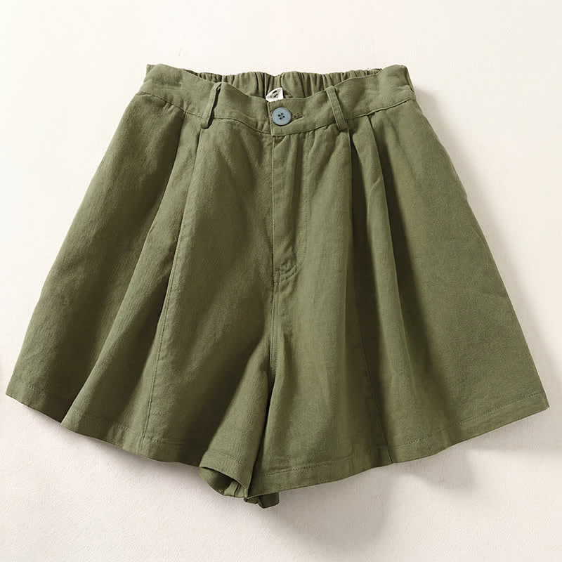 Buddha Stones Pantaloncini da donna estivi casual e minimalisti con bottoni e tasche. - Verde oliva - US8-10, UK/AU12-14, EU40-42 (2XL) - image 2
