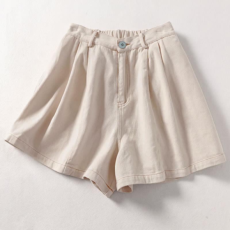 Buddha Stones Pantaloncini da donna estivi casual e minimalisti con bottoni e tasche. - Biancheria - US8-10, UK/AU12-14, EU40-42 (2XL) - image 0