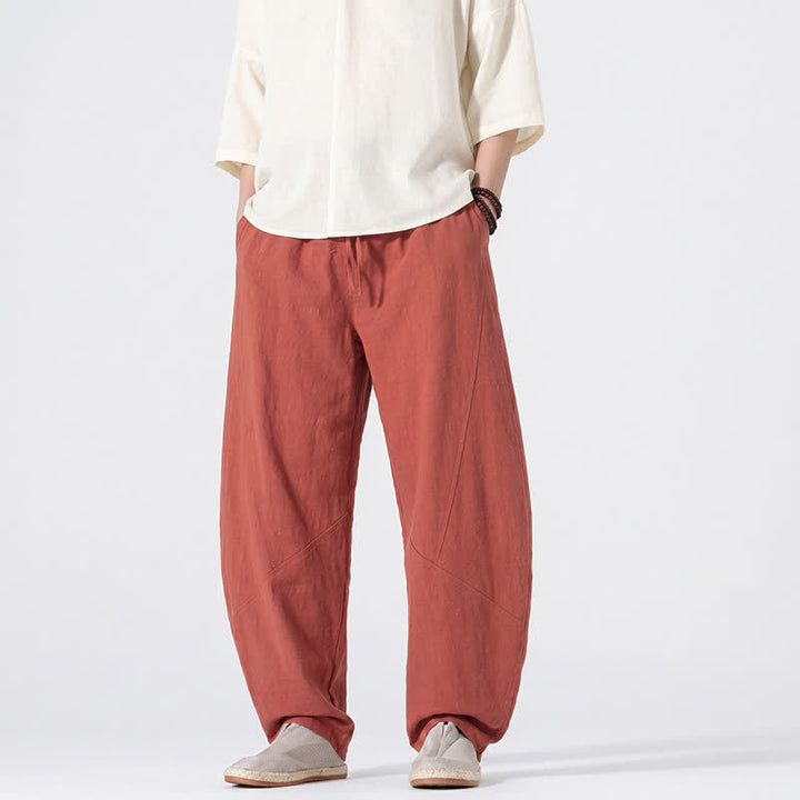 Buddha Stones Pantaloni lunghi da uomo in lino tinta unita, casual, minimalisti, con coulisse, a gamba dritta e tasche, per primavera/estate. - image 20
