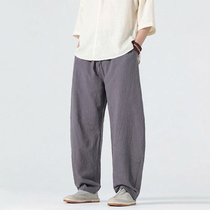 Buddha Stones Pantaloni lunghi da uomo in lino tinta unita, casual, minimalisti, con coulisse, a gamba dritta e tasche, per primavera/estate. - image 2