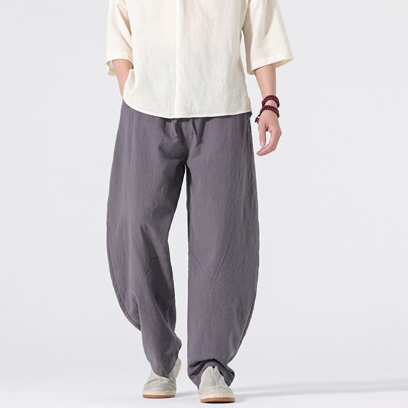 Buddha Stones Pantaloni lunghi da uomo in lino tinta unita, casual, minimalisti, con coulisse, a gamba dritta e tasche, per primavera/estate. - image 1
