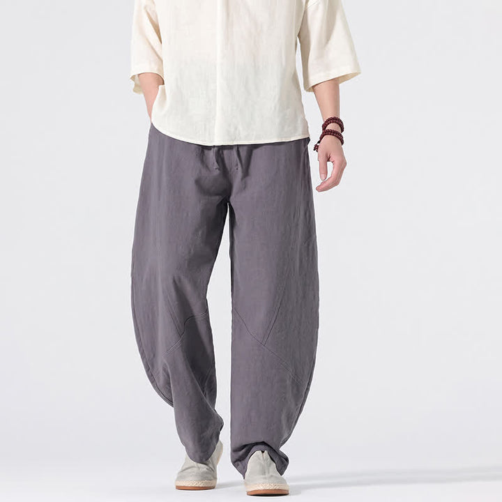 Buddha Stones Pantaloni lunghi da uomo in lino tinta unita, casual, minimalisti, con coulisse, a gamba dritta e tasche, per primavera/estate. - image 1