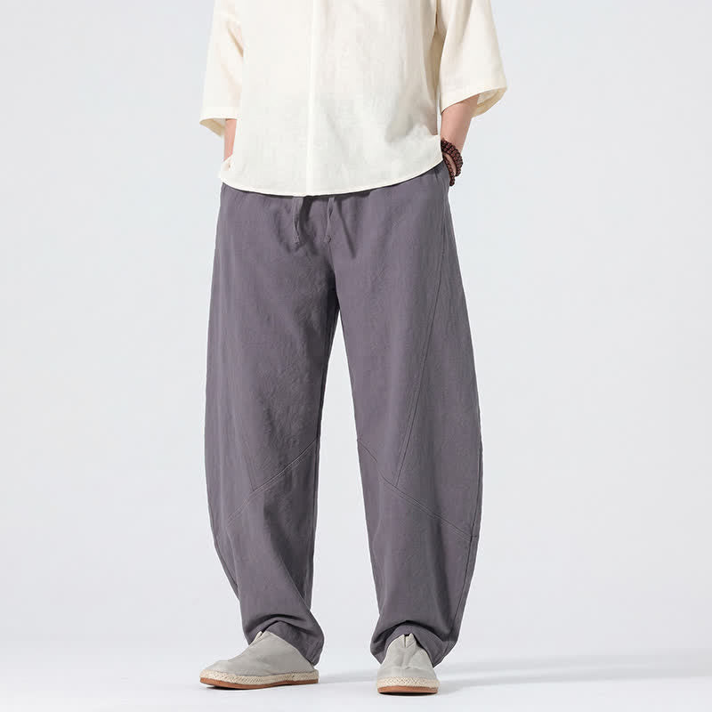 Buddha Stones Pantaloni lunghi da uomo in lino tinta unita, casual, minimalisti, con coulisse, a gamba dritta e tasche, per primavera/estate. - image 3