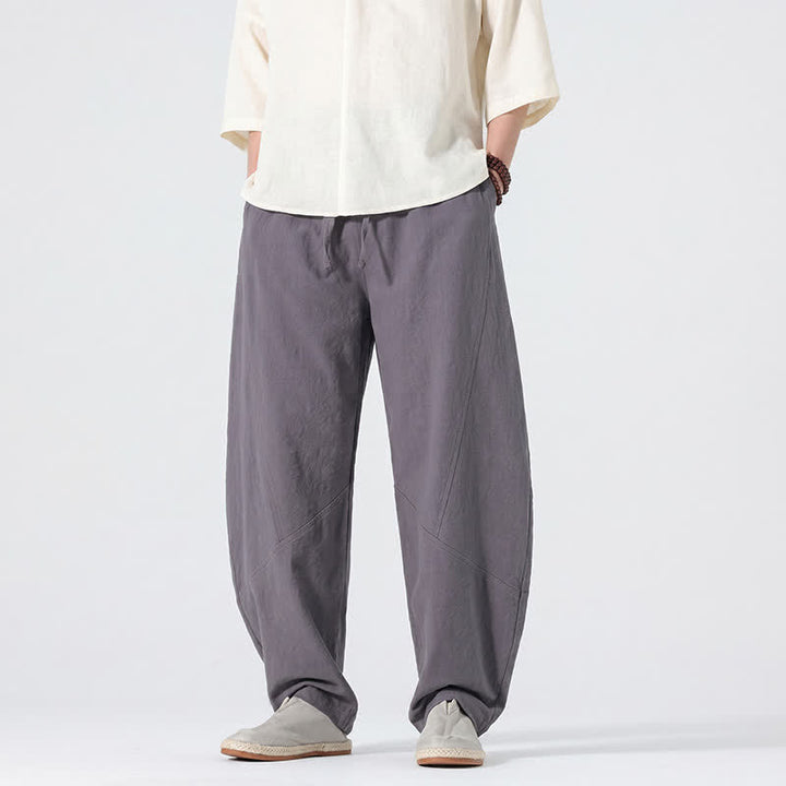 Buddha Stones Pantaloni lunghi da uomo in lino tinta unita, casual, minimalisti, con coulisse, a gamba dritta e tasche, per primavera/estate. - image 3