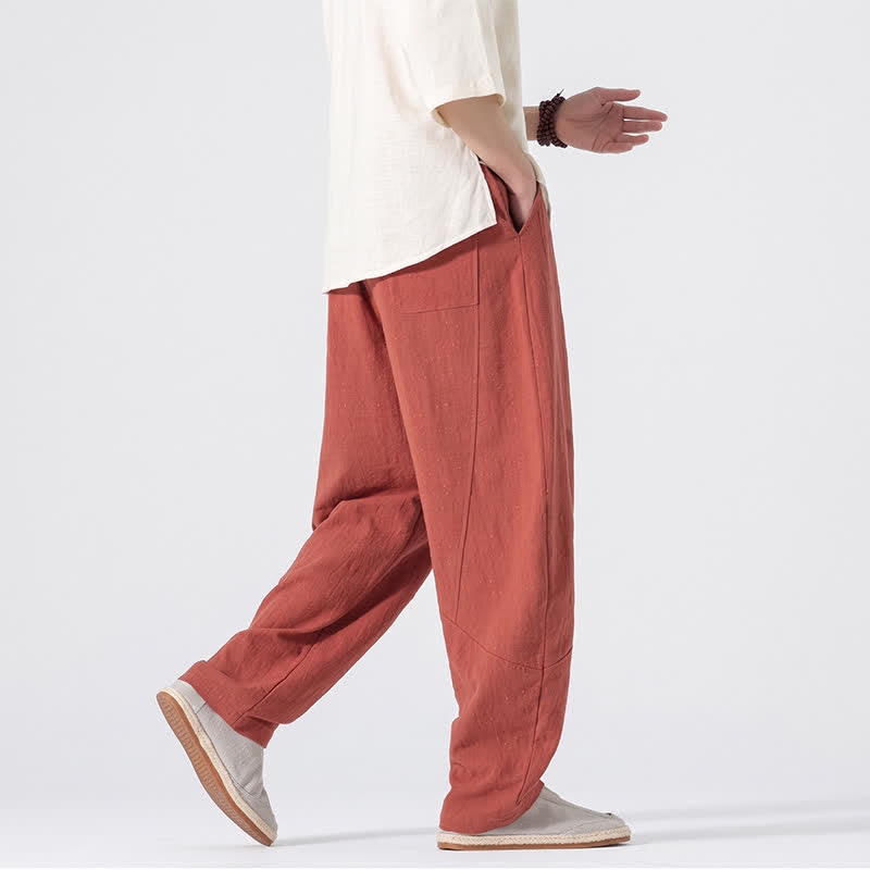 Buddha Stones Pantaloni lunghi da uomo in lino tinta unita, casual, minimalisti, con coulisse, a gamba dritta e tasche, per primavera/estate. - image 24