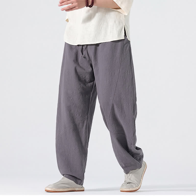 Buddha Stones Pantaloni lunghi da uomo in lino tinta unita, casual, minimalisti, con coulisse, a gamba dritta e tasche, per primavera/estate. - image 4