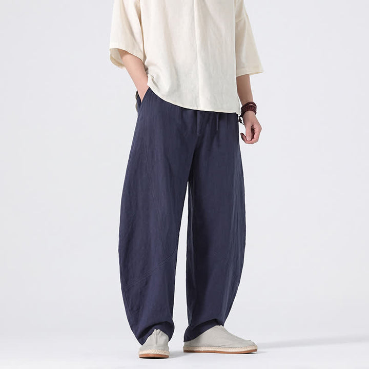 Buddha Stones Pantaloni lunghi da uomo in lino tinta unita, casual, minimalisti, con coulisse, a gamba dritta e tasche, per primavera/estate. - image 14