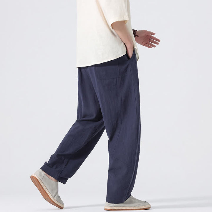 Buddha Stones Pantaloni lunghi da uomo in lino tinta unita, casual, minimalisti, con coulisse, a gamba dritta e tasche, per primavera/estate. - image 16