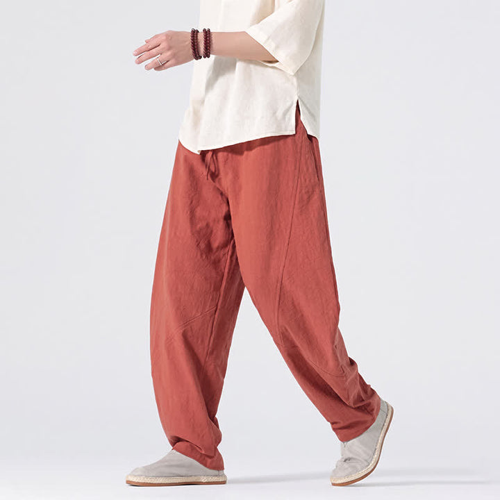 Buddha Stones Pantaloni lunghi da uomo in lino tinta unita, casual, minimalisti, con coulisse, a gamba dritta e tasche, per primavera/estate. - image 21