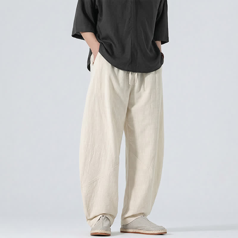 Buddha Stones Pantaloni lunghi da uomo in lino tinta unita, casual, minimalisti, con coulisse, a gamba dritta e tasche, per primavera/estate. - image 30