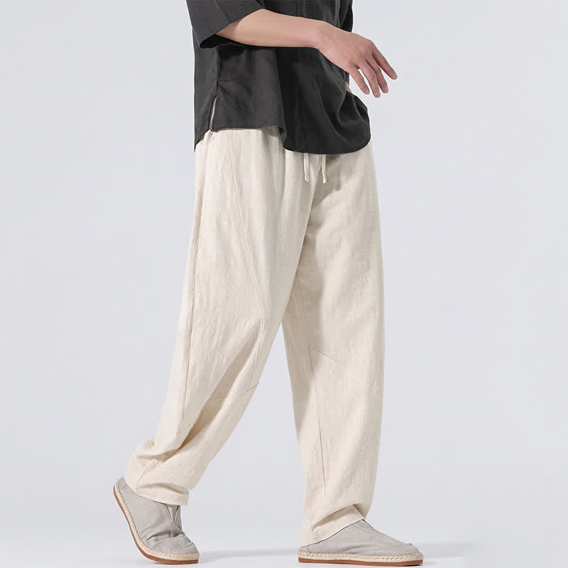 Buddha Stones Pantaloni lunghi da uomo in lino tinta unita, casual, minimalisti, con coulisse, a gamba dritta e tasche, per primavera/estate. - image 31