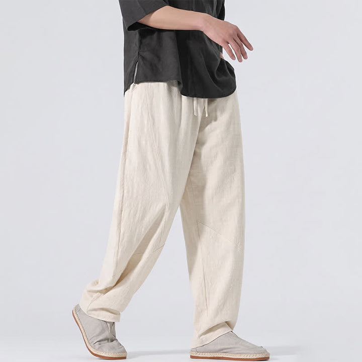 Buddha Stones Pantaloni lunghi da uomo in lino tinta unita, casual, minimalisti, con coulisse, a gamba dritta e tasche, per primavera/estate. - image 31