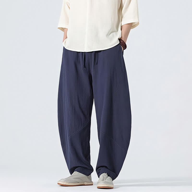 Buddha Stones Pantaloni lunghi da uomo in lino tinta unita, casual, minimalisti, con coulisse, a gamba dritta e tasche, per primavera/estate. - image 10