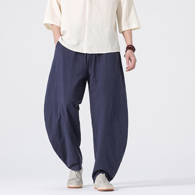 Buddha Stones Pantaloni lunghi da uomo in lino tinta unita, casual, minimalisti, con coulisse, a gamba dritta e tasche, per primavera/estate. - image 11