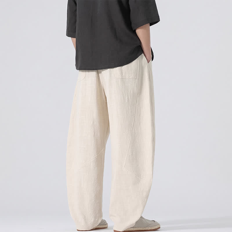 Buddha Stones Pantaloni lunghi da uomo in lino tinta unita, casual, minimalisti, con coulisse, a gamba dritta e tasche, per primavera/estate. - image 32