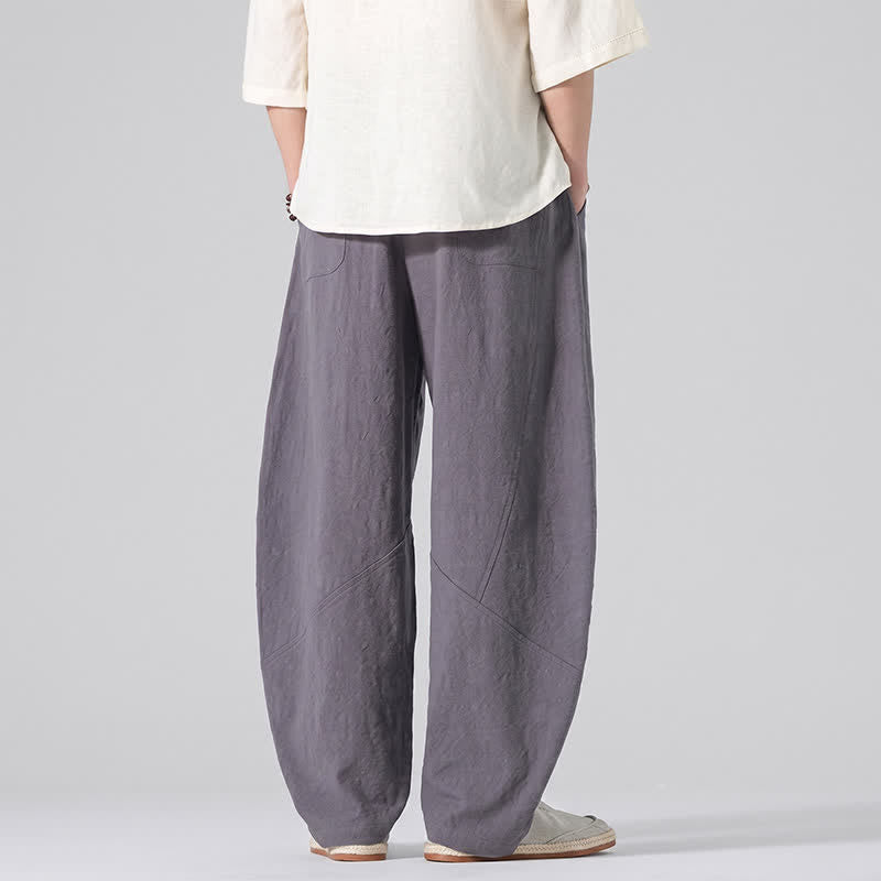 Buddha Stones Pantaloni lunghi da uomo in lino tinta unita, casual, minimalisti, con coulisse, a gamba dritta e tasche, per primavera/estate. - image 5