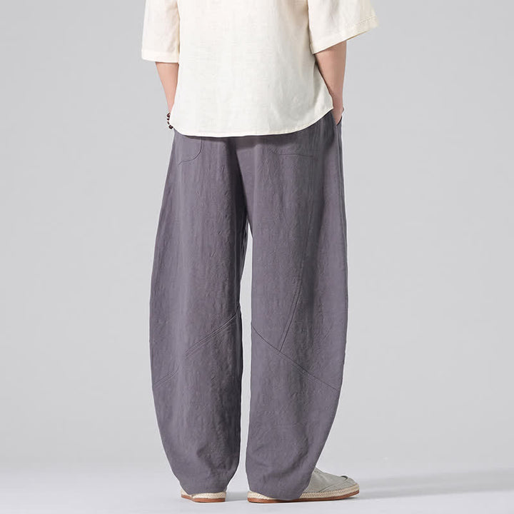 Buddha Stones Pantaloni lunghi da uomo in lino tinta unita, casual, minimalisti, con coulisse, a gamba dritta e tasche, per primavera/estate. - image 5