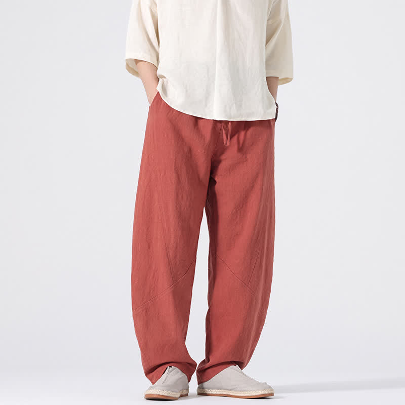 Buddha Stones Pantaloni lunghi da uomo in lino tinta unita, casual, minimalisti, con coulisse, a gamba dritta e tasche, per primavera/estate. - image 19