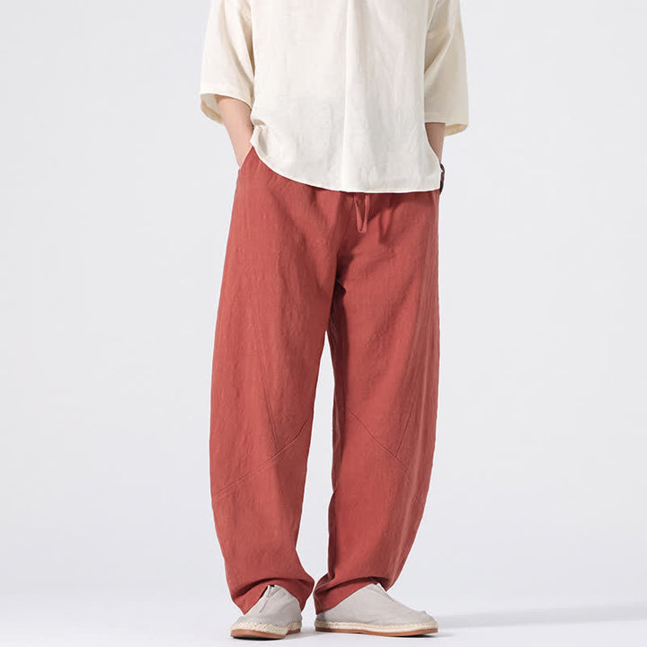 Buddha Stones Pantaloni lunghi da uomo in lino tinta unita, casual, minimalisti, con coulisse, a gamba dritta e tasche, per primavera/estate. - image 19