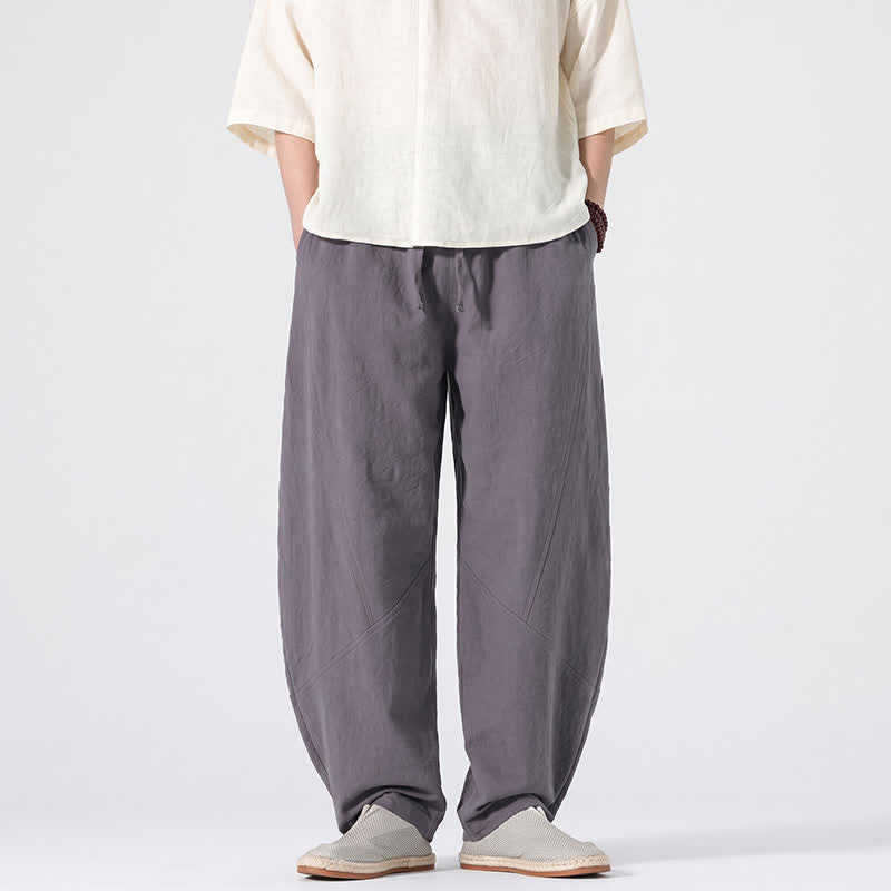 Buddha Stones Pantaloni lunghi da uomo in lino tinta unita, casual, minimalisti, con coulisse, a gamba dritta e tasche, per primavera/estate. - Grigio ardesia - US/UK/AU46, EU56 (5XL) - image 0